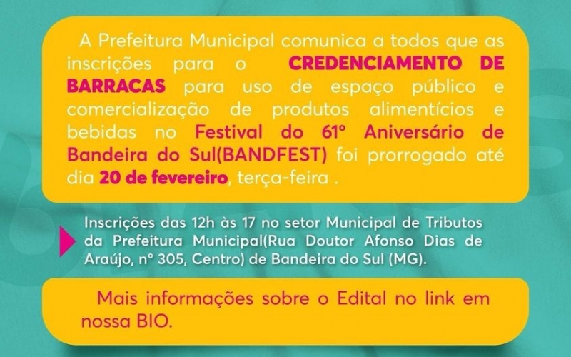 PRORROGAÇÃO CREDENCIAMENTO BARRACAS - BAND FEST
