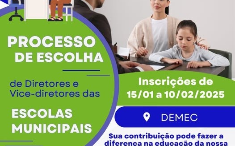 Estão abertas as inscrições para o Processo de Escolha de Diretores e Vice-Diretores das Unidades Municipais de Ensino! 